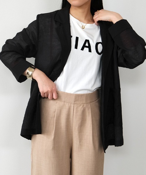 aquagarage（アクアガレージ）の「シアーテーラードジャケット（テーラードジャケット・レディース・ベージュ/アイボリー/ブラック・M）」の4枚目の写真