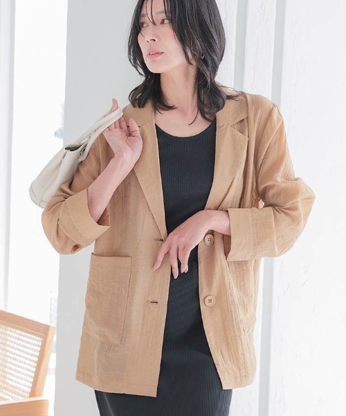 aquagarage（アクアガレージ）の「シアーテーラードジャケット（テーラードジャケット・レディース・ベージュ/アイボリー/ブラック・M）」の9枚目の写真