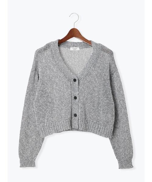 Te chichi TERRASSE(テチチテラス)の「スラブクロップドVネックカーディガン《2025spring catalog item》(カーディガン/ボレロ・レディース・グレー/チャコールグレー/ピンク・F)」の2枚目の写真