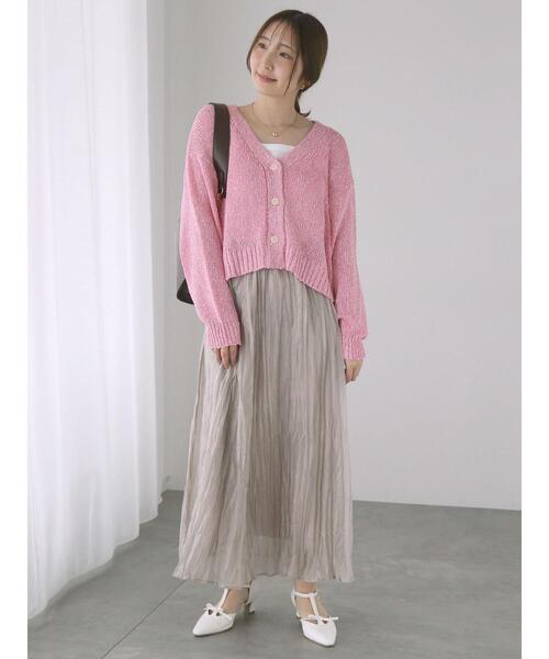 Te chichi TERRASSE(テチチテラス)の「スラブクロップドVネックカーディガン《2025spring catalog item》(カーディガン/ボレロ・レディース・グレー/チャコールグレー/ピンク・F)」の5枚目の写真