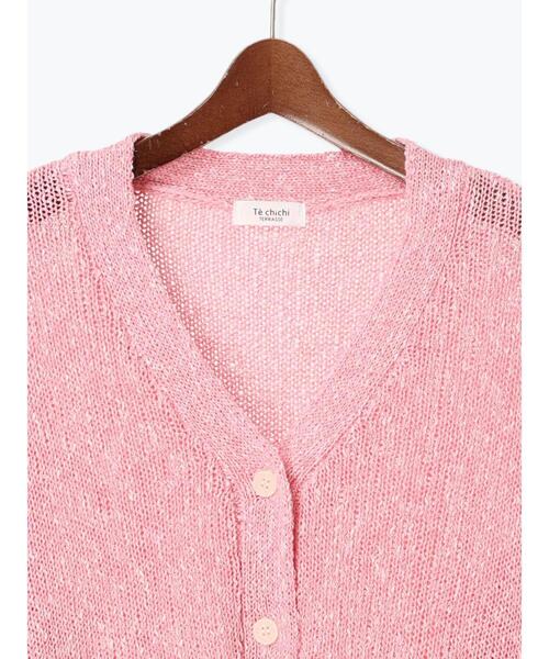 Te chichi TERRASSE(テチチテラス)の「スラブクロップドVネックカーディガン《2025spring catalog item》(カーディガン/ボレロ・レディース・グレー/チャコールグレー/ピンク・F)」の10枚目の写真