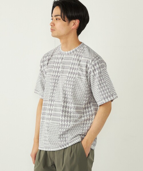 SHIPS Colors(シップス カラーズ)の「SHIPS Colors:パイル ジャカード Tシャツ(Tシャツ/カットソー・メンズ・ベージュ/ネイビー/オフホワイト・X-LARGE/MEDIUM/LARGE)」の1枚目の写真