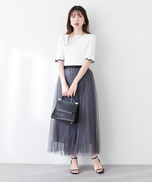 natural couture(ナチュラルクチュール)の「袖口配色スカラップ強撚ニット(5分袖)(ニット/セーター・レディース・ピンク/イエロー/その他1/その他2/ミント/ネイビー/オフホワイト・FREE)」の11枚目の写真