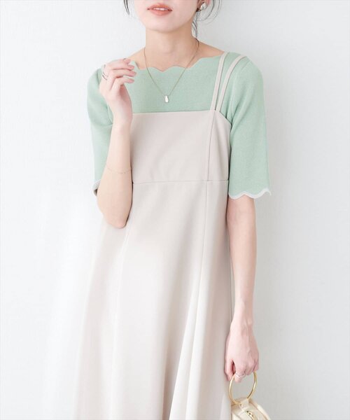 natural couture(ナチュラルクチュール)の「袖口配色スカラップ強撚ニット(5分袖)(ニット/セーター・レディース・ピンク/イエロー/その他1/その他2/ミント/ネイビー/オフホワイト・FREE)」の13枚目の写真