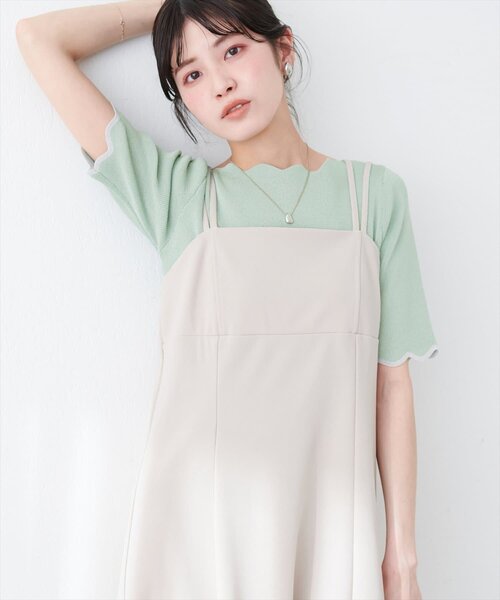 natural couture(ナチュラルクチュール)の「袖口配色スカラップ強撚ニット(5分袖)(ニット/セーター・レディース・ピンク/イエロー/その他1/その他2/ミント/ネイビー/オフホワイト・FREE)」の15枚目の写真