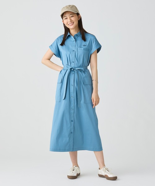 LACOSTE(ラコステ)の「キモノスリーブシャツドレス(シャツワンピース・レディース・ブラック/グレイッシュブルー・34/36/38/40)」の1枚目の写真