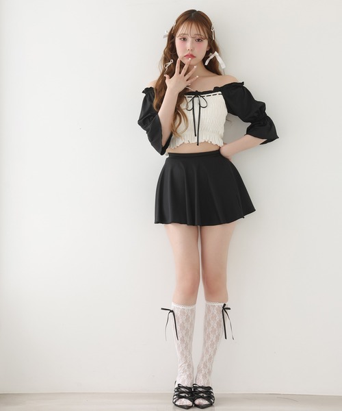 cherry！NICE CLAUP swimwear 3点セット swimwear/シャーリングバイカラーリボンデザイン/3点セット