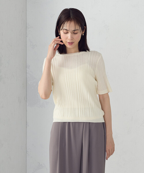 COMME CA ISM(コムサイズム)の「ランダムシアーニット(ニット/セーター・レディース・アイボリー/ブラック・LARGE/MEDIUM)」の2枚目の写真