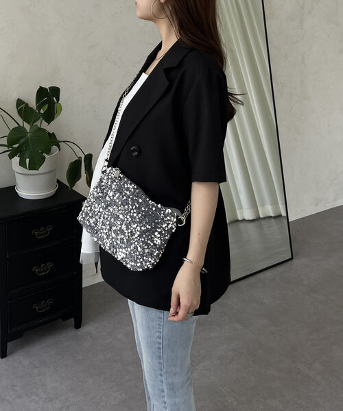 prose verse（プロズヴェール）の「リネンタッチWボタン半袖ジャケット（テーラードジャケット・レディース・ブラック/ライトベージュ・MEDIUM/LARGE）」の8枚目の写真