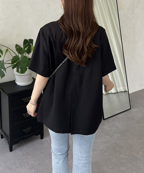 prose verse（プロズヴェール）の「リネンタッチWボタン半袖ジャケット（テーラードジャケット・レディース・ブラック/ライトベージュ・MEDIUM/LARGE）」の9枚目の写真