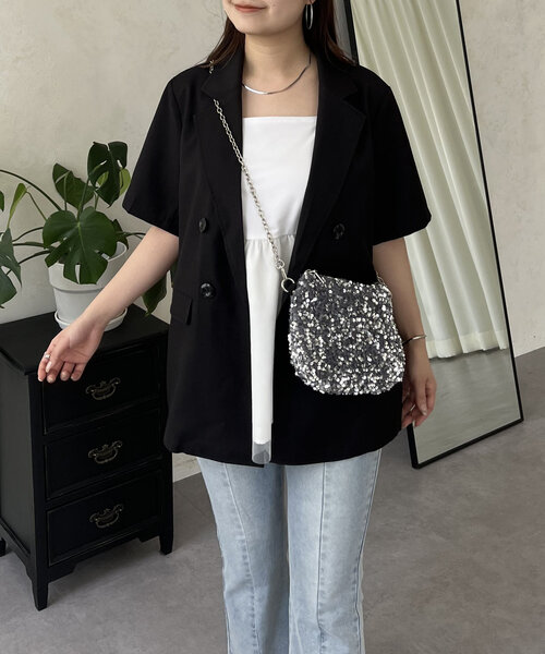 prose verse（プロズヴェール）の「リネンタッチWボタン半袖ジャケット（テーラードジャケット・レディース・ブラック/ライトベージュ・MEDIUM/LARGE）」の11枚目の写真