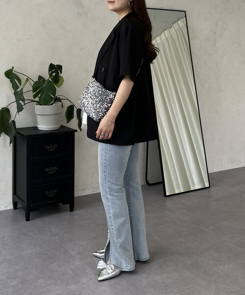 prose verse（プロズヴェール）の「リネンタッチWボタン半袖ジャケット（テーラードジャケット・レディース・ブラック/ライトベージュ・MEDIUM/LARGE）」の17枚目の写真