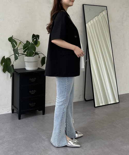 prose verse（プロズヴェール）の「リネンタッチWボタン半袖ジャケット（テーラードジャケット・レディース・ブラック/ライトベージュ・MEDIUM/LARGE）」の19枚目の写真