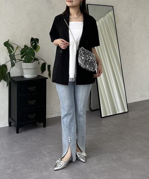 prose verse（プロズヴェール）の「リネンタッチWボタン半袖ジャケット（テーラードジャケット・レディース・ブラック/ライトベージュ・MEDIUM/LARGE）」の20枚目の写真