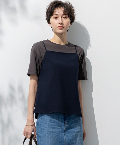 23区(ニジュウサンク)の「【吸水速乾/UVカット/接触冷感】ストレッチジョーゼット キャミソール(キャミソール・レディース・ネイビー系/ブラック系/ベージュ系・38/40)」の3枚目の写真