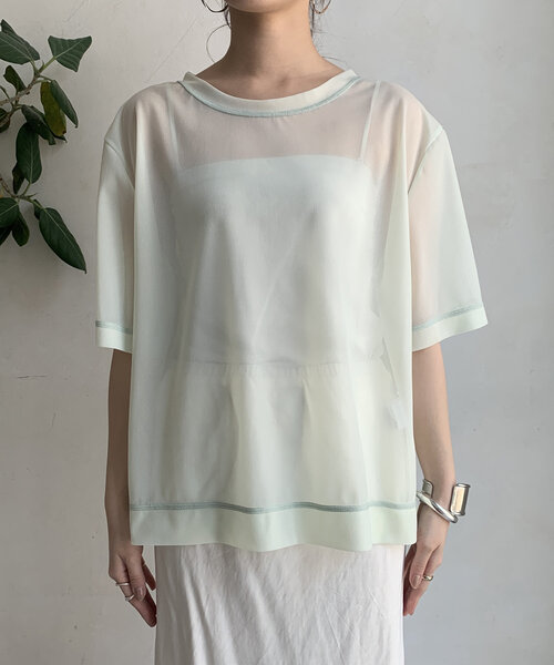 DouDou(ドゥドゥ)の「トリコットオーガンジーTEE(Tシャツ/カットソー・レディース・ライム/ホワイト/ブラック・FREE)」の5枚目の写真