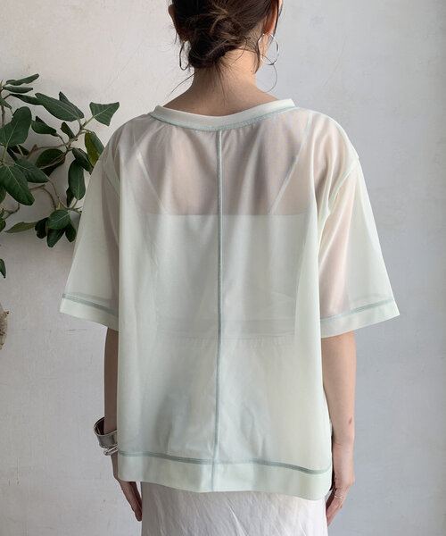 DouDou(ドゥドゥ)の「トリコットオーガンジーTEE(Tシャツ/カットソー・レディース・ライム/ホワイト/ブラック・FREE)」の7枚目の写真