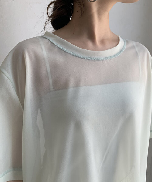 DouDou(ドゥドゥ)の「トリコットオーガンジーTEE(Tシャツ/カットソー・レディース・ライム/ホワイト/ブラック・FREE)」の9枚目の写真