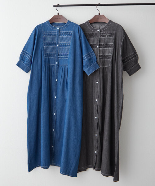 パフ袖デニムワンピース leur logette