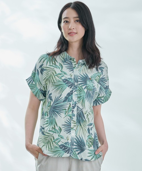 Arnold Palmer（アーノルドパーマー）の「リゾート柄 半袖 コンパクトシャツ（シャツ/ブラウス・レディース・ベージュ/ブラック/ネイビー/グリーン・M/S/L）」の3枚目の写真