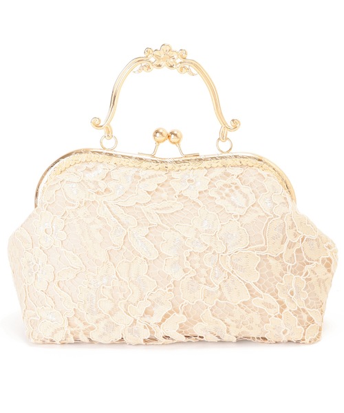 セール】2WAY フラワー レース がま口 ハンドバッグ（クラッチバッグ