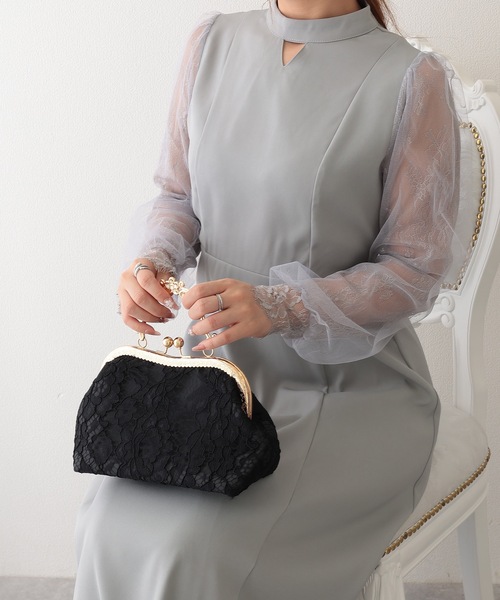 Lace Ladies(レースレディース)の「2WAY フラワー レース がま口 ハンドバッグ(クラッチバッグ・レディース・ベージュ/ブラック・FREE)」の8枚目の写真