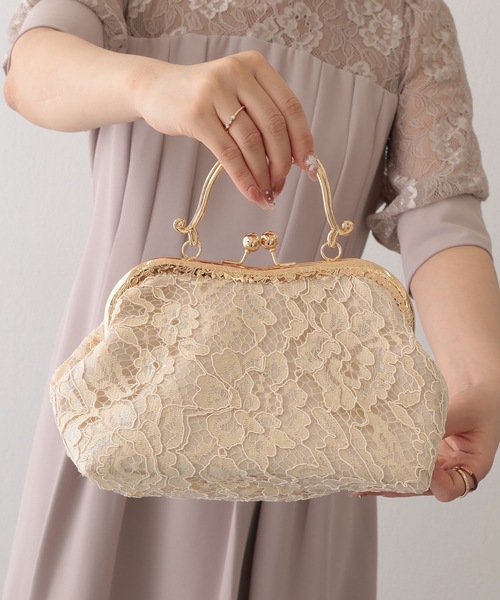 セール】2WAY フラワー レース がま口 ハンドバッグ（クラッチバッグ