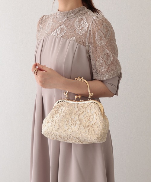 セール】2WAY フラワー レース がま口 ハンドバッグ（クラッチバッグ