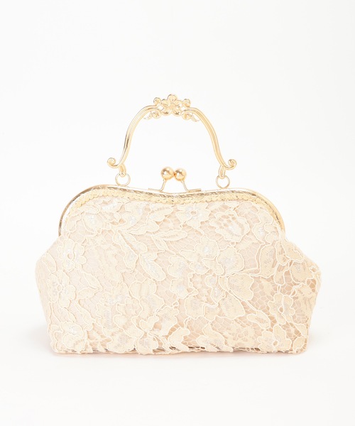 セール】2WAY フラワー レース がま口 ハンドバッグ（クラッチバッグ
