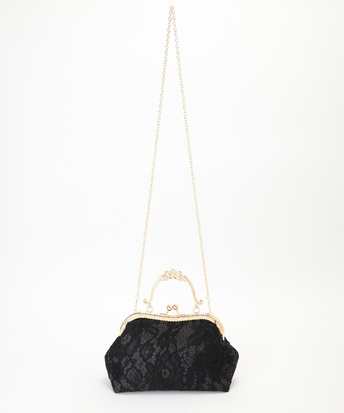 セール】2WAY フラワー レース がま口 ハンドバッグ（クラッチバッグ