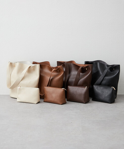 Remind me and forever（リマインドミーアンドフォーエバー）の「【WEB限定】ポーチ付合皮トートバッグ（ショルダーバッグ・レディース・アイボリー/ブラック/キャメル/ダークブラウン・FREE）」の8枚目の写真