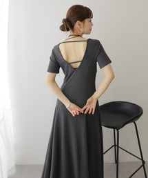 LAULEN（ローレン）の「back strap tuck flare long dress  バックストラップタック フレア 半袖 ロング ワンピース（ワンピース）」