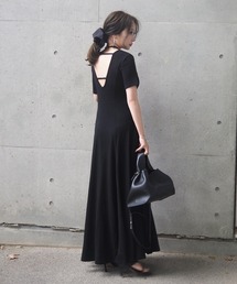LAULEN | back strap tuck flare long dress /バックストラップタック フレア 半袖 ロング ワンピース(ワンピース)