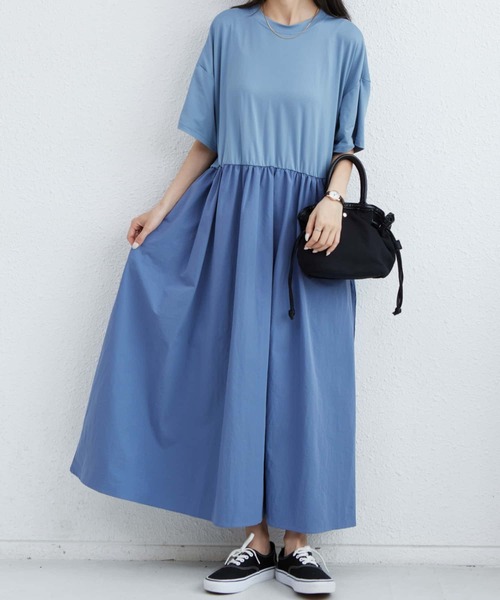 MAISON DE THERESE(メゾン ド テレーズ)の「半袖切り替えギャザーロングワンピース(ワンピース・レディース・ブルー/ブラック/ピンク・FREE)」の2枚目の写真