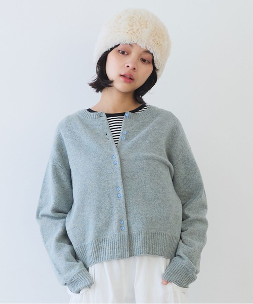 bulle de savon（ビュルデサボン）の「△ジーロンラム　ダブル釦カーディガン（カーディガン/ボレロ・レディース・ライトブルー/ブルー/マスタード/ミント/レッド/ピンク/ダークブラウン・FREE）」の3枚目の写真