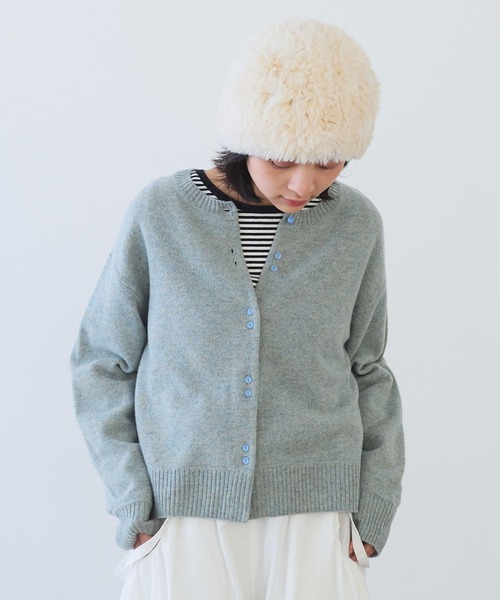 bulle de savon（ビュルデサボン）の「△ジーロンラム　ダブル釦カーディガン（カーディガン/ボレロ・レディース・ライトブルー/ブルー/マスタード/ミント/レッド/ピンク/ダークブラウン・FREE）」の9枚目の写真