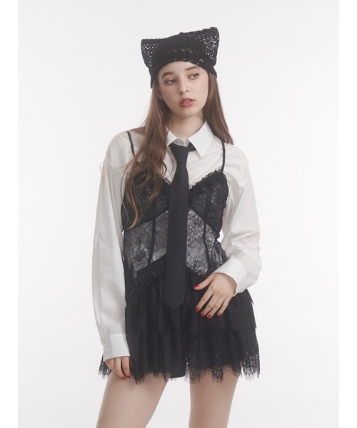 jouetie（ジュエティ）の「キャットイヤーネットキャップ 猫耳（ニットキャップ/ビーニー・レディース・ブラック/オフホワイト・FREE）」の11枚目の写真