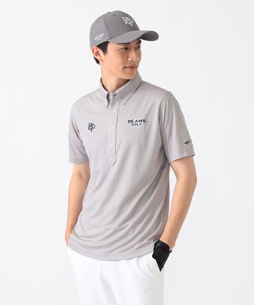 BEAMS GOLF グレー ポロシャツ セール】PURPLE LABEL / スフィダンテ 千鳥 ボダンダウン ポロシャツ