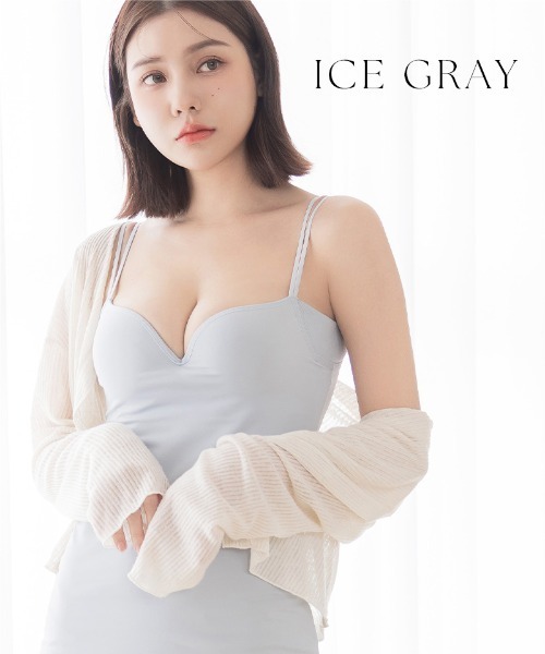 tu-hacci(ツーハッチ)の「汗取りパッド付【瞬間-2°!接触冷感】おしゃれもブラもね。BRAmoneなら着るだけで+2カップ盛りが叶う!超盛りブラトップ(ワイヤー入りtype)(キャミソール・レディース・ブラック/グレイッシュベージュ/ライトグレー・AB65/AB70/AB75/AB80/CD65/CD70/CD75/CD80/EF65/EF70/EF75/EF80)」の22枚目の写真