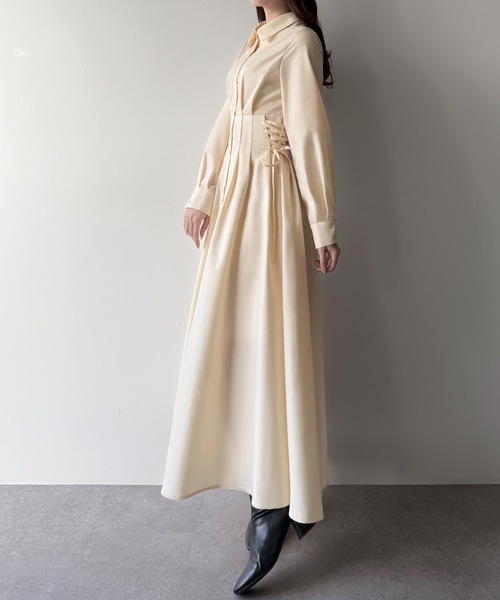 【極美品♡近年モデル】グレースコンチネンタル　ボリュームフレアシャツワンピース セール】レースアップタックフレアシャツワンピース（シャツワンピース