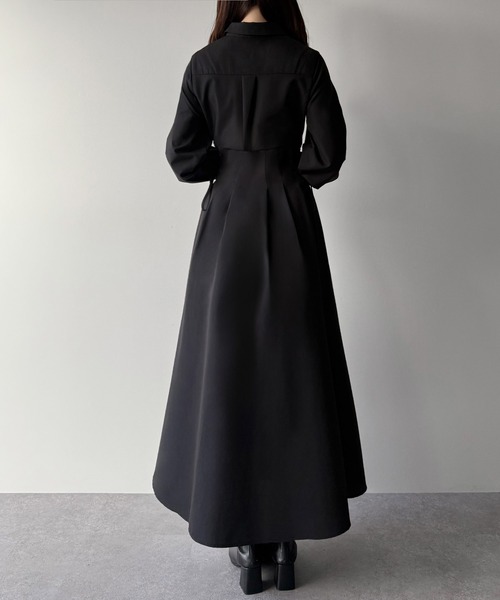 セール】レースアップタックフレアシャツワンピース（シャツワンピース