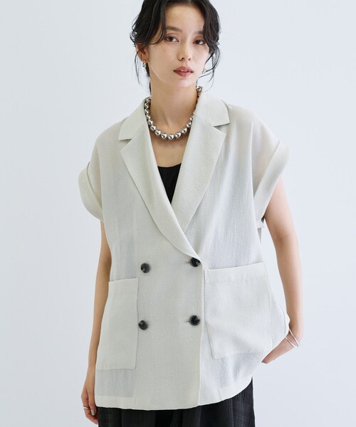 GALLEST(ギャレスト)の「ワッシャー半袖シャツジャケット(テーラードジャケット・レディース・ブラック/ライトグレー・34/38)」の2枚目の写真