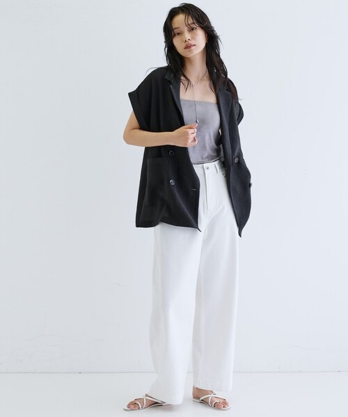 GALLEST(ギャレスト)の「ワッシャー半袖シャツジャケット(テーラードジャケット・レディース・ブラック/ライトグレー・34/38)」の3枚目の写真