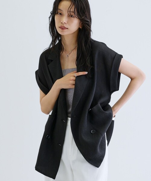 GALLEST(ギャレスト)の「ワッシャー半袖シャツジャケット(テーラードジャケット・レディース・ブラック/ライトグレー・34/38)」の5枚目の写真