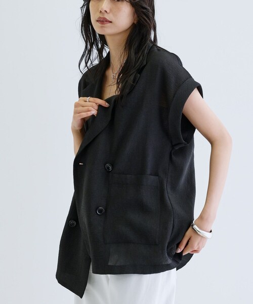 GALLEST(ギャレスト)の「ワッシャー半袖シャツジャケット(テーラードジャケット・レディース・ブラック/ライトグレー・34/38)」の6枚目の写真