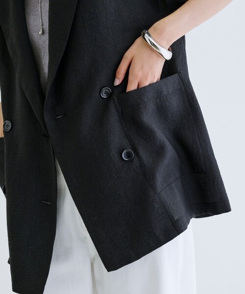 GALLEST(ギャレスト)の「ワッシャー半袖シャツジャケット(テーラードジャケット・レディース・ブラック/ライトグレー・34/38)」の11枚目の写真