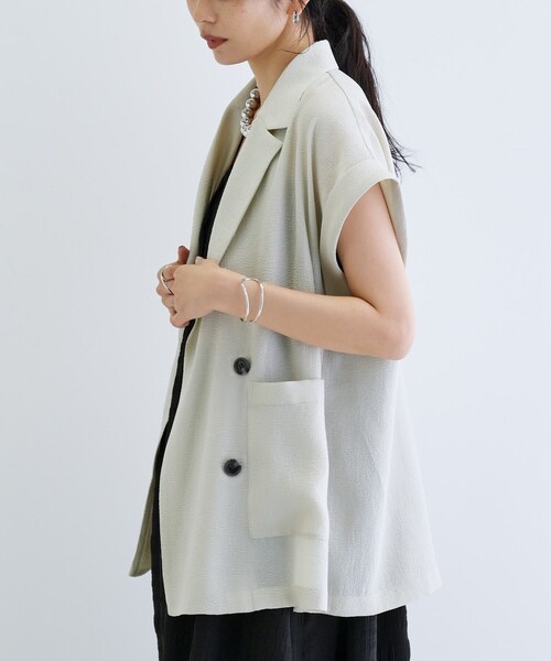 GALLEST(ギャレスト)の「ワッシャー半袖シャツジャケット(テーラードジャケット・レディース・ブラック/ライトグレー・34/38)」の18枚目の写真