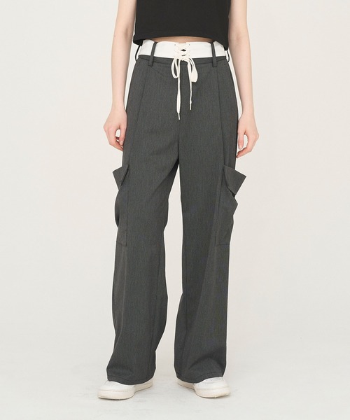 Nora Lily(ノラリリー)の「【Nora Lily】「elle」Seabreeze Stripe Cargo Pants(カーゴパンツ・レディース・ブラック系/グレー系・FREE)」の3枚目の写真