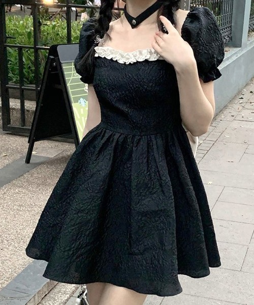 Mmeeme エムミーエメ バックリボンシャーリングミニワンピース ブラック Mmeeme エムミーエメ バックリボンシャーリングミニワンピース