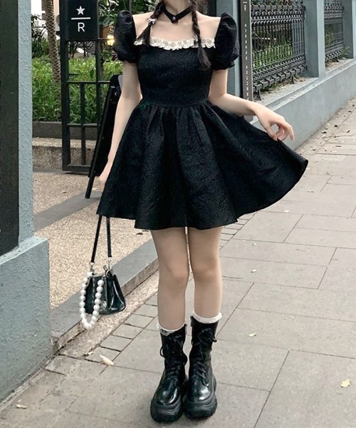 Mmeeme エムミーエメ バックリボンシャーリングミニワンピース ブラック Mmeeme エムミーエメ バックリボンシャーリングミニワンピース